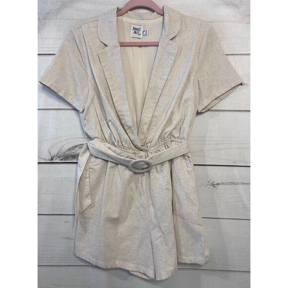 PRINCESS POLLY TURIN New Linen Romper 8 Beige Breathable Summer Coastal Beach - Picture 1 of 5